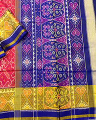 Blue & Red Manekchowk Designer Patola Saree