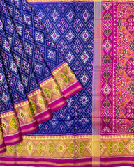 Pink & Blue Panchanda Designer Patola Saree