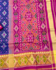 Pink & Blue Panchanda Designer Patola Saree