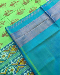 Sky Blue & Parrot Green Fancy Leaves Patola Saree