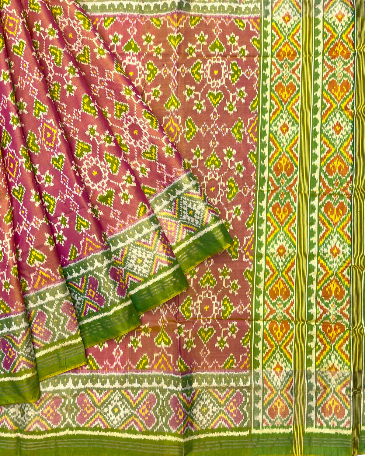 Green & Peach Naratan Designer Patola Saree