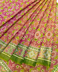 Green & Peach Naratan Designer Patola Saree