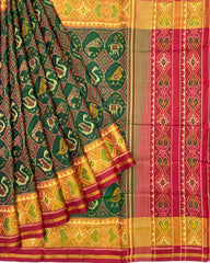 Red & Green Circle Narikunj Designer Patola Saree