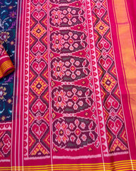 Pink & Blue Leaves Flower Patola Saree