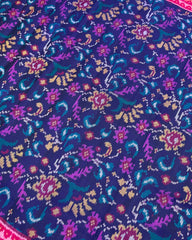 Pink & Blue Leaves Flower Patola Saree