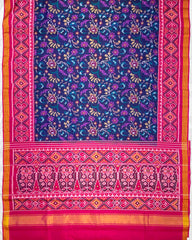 Pink & Blue Leaves Flower Patola Saree