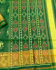 Green Narikunj with Doted Panchanda Designer Patola Saree