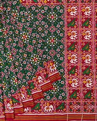 Red & Green Navratan with Elephant Pallu Double Ikat Patola Saree