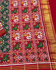 Red & Green Navratan with Elephant Pallu Double Ikat Patola Saree