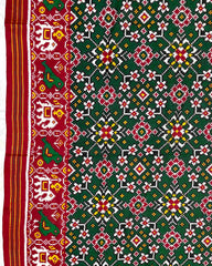 Red & Green Navratan with Elephant Pallu Double Ikat Patola Saree