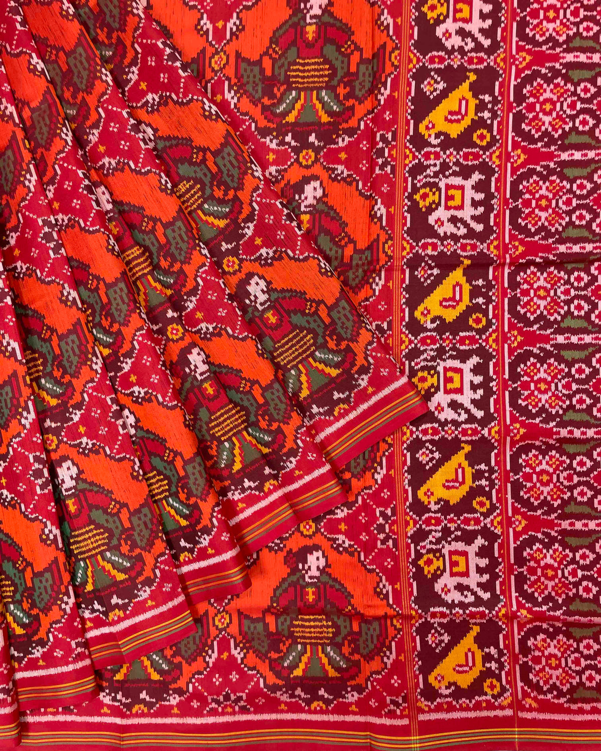 Red & Orange Big Chhabdi Traditional Figure Designer Patola Saree