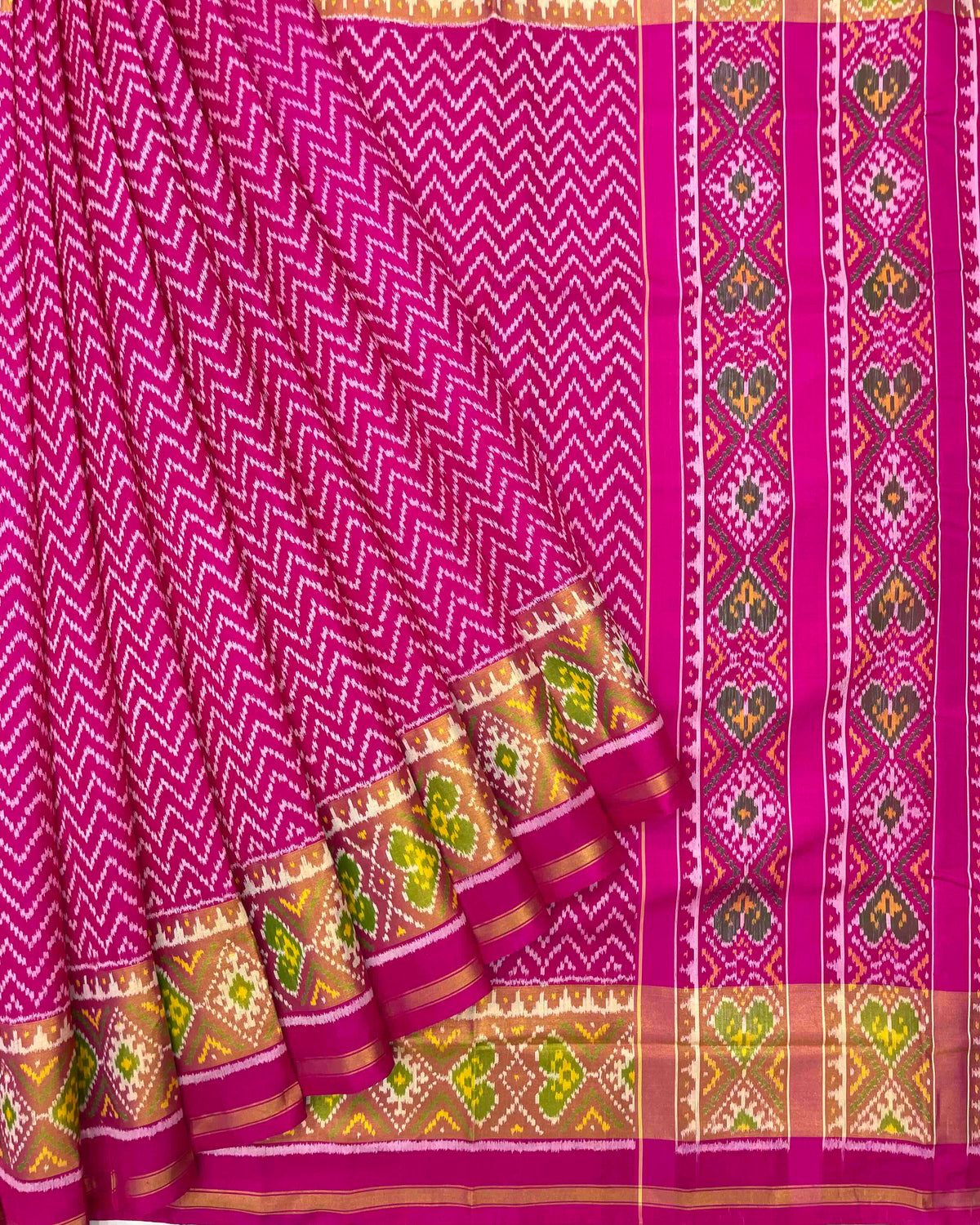 Pink Zig Zag Lining Patola Saree