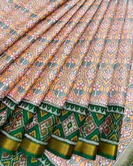 Green & Orange Flower Designer Patola Saree