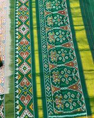 Green & Orange Flower Designer Patola Saree