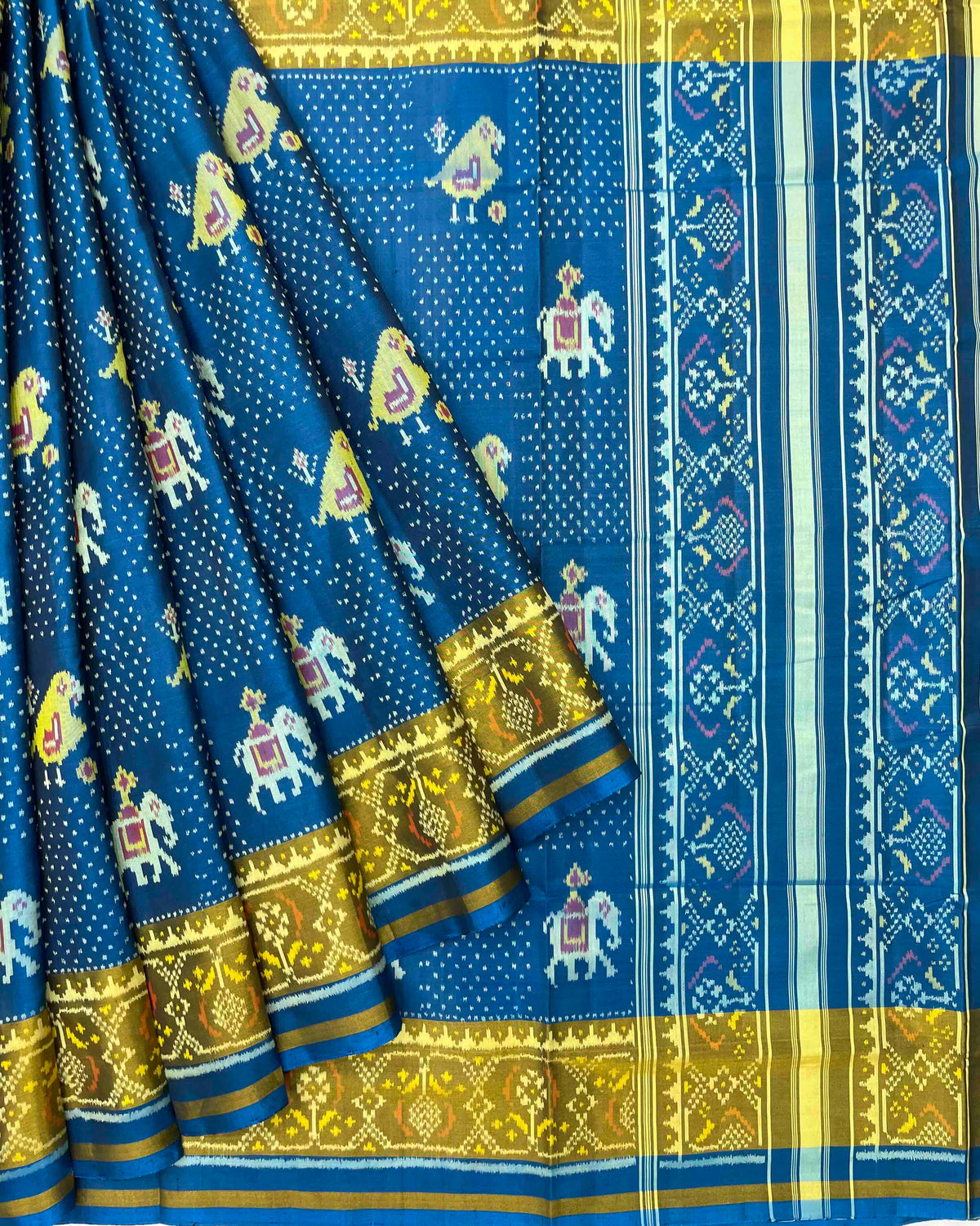 Rama Blue Narikunj Doted Designer Patola Saree