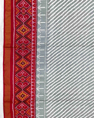 Red & White with Grey Lining Patola Saree