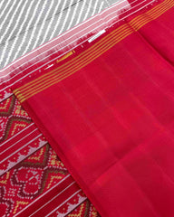 Red & White with Grey Lining Patola Saree