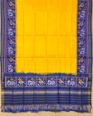 Blue & Yellow Plain Patola Dupatta