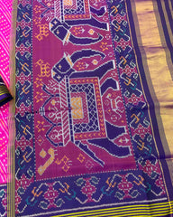 Navy Blue & Pink Leheriya Bandhani Design Patola Saree