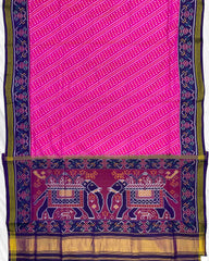 Navy Blue & Pink Leheriya Bandhani Design Patola Saree