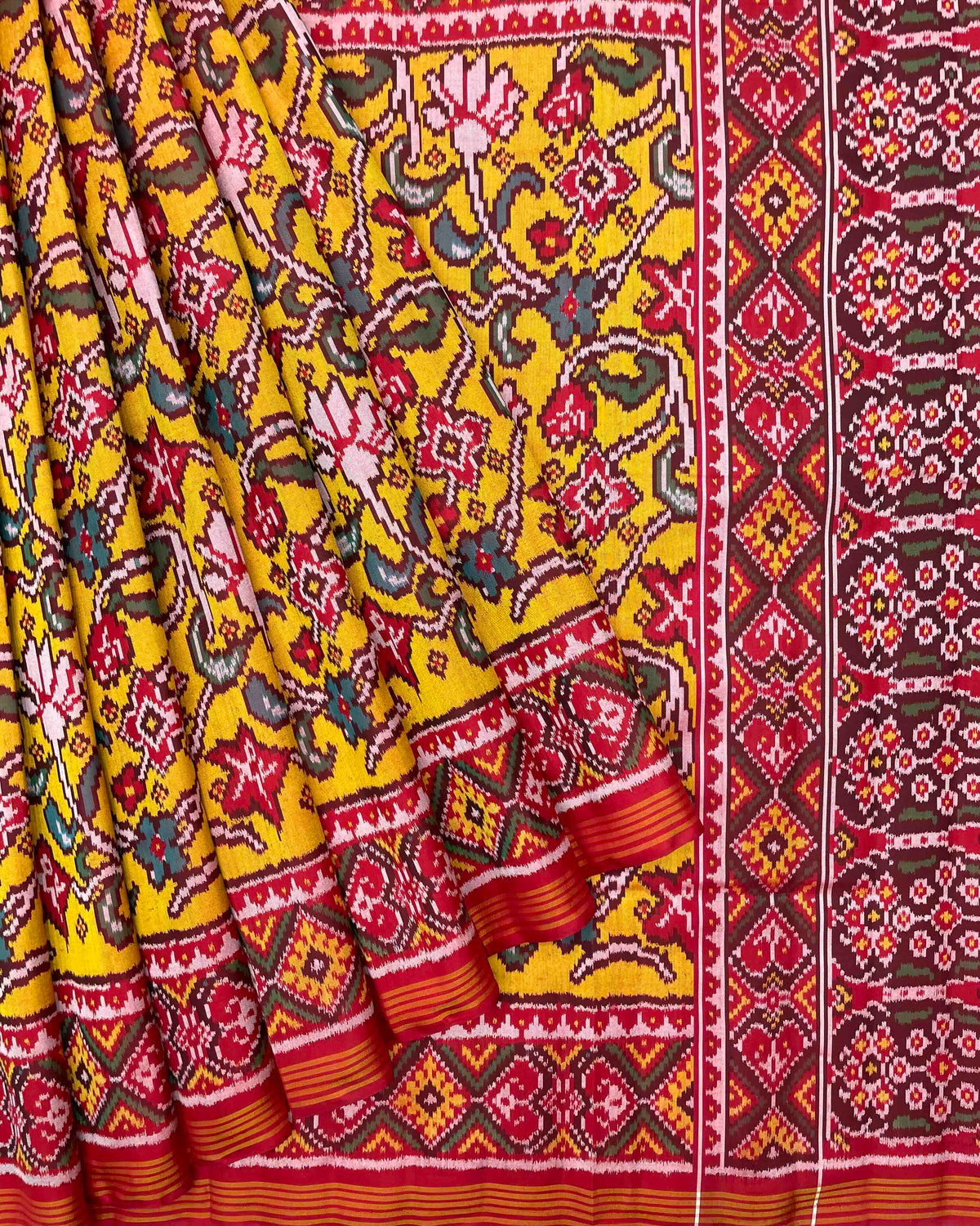 Red & Yellow Fancy Flower Patola Saree