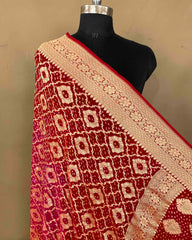 Red & Pink Shaded Georgette Bandhani Dupatta