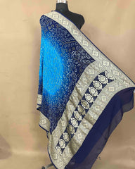 Navy Blue & Sky Shaded Georgette Bandhani Dupatta