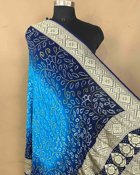 Navy Blue & Sky Shaded Georgette Bandhani Dupatta