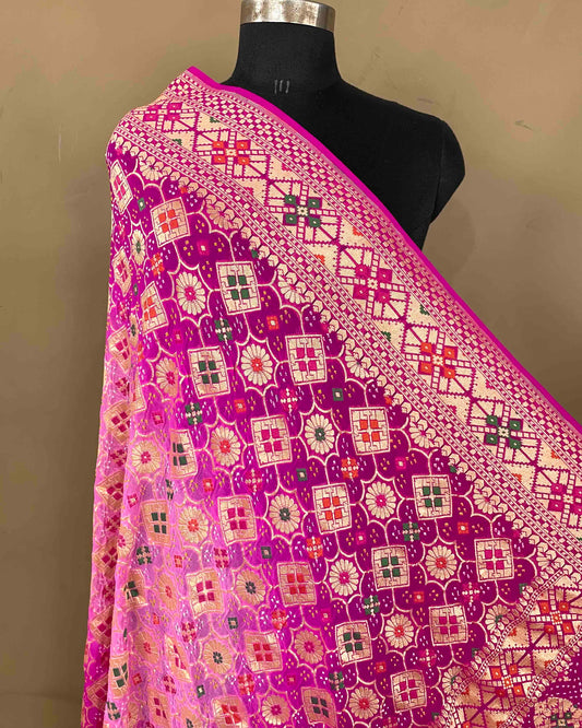 Pink Shaded Meenakari Georgette Bandhani Dupatta