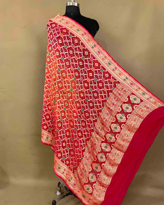 Peach Pink Shaded Meenakari Georgette Bandhani Dupatta