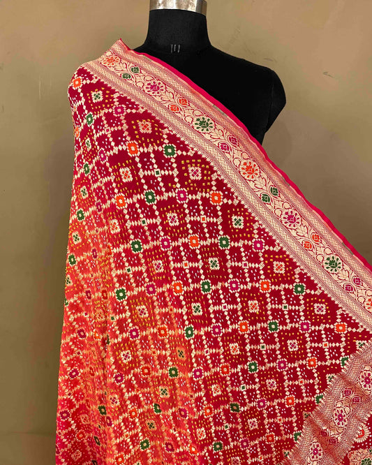 Peach Pink Shaded Meenakari Georgette Bandhani Dupatta