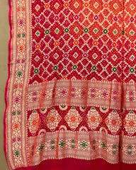 Peach Pink Shaded Meenakari Georgette Bandhani Dupatta