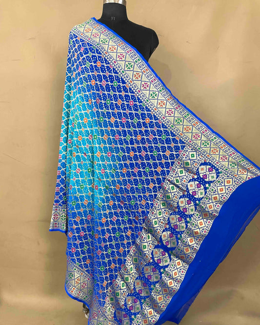 Blue & Sky Shaded Meenakari Georgette Bandhani Dupatta