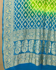 Sky Blue & Green Shaded Georgette Bandhani Dupatta