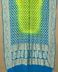 Sky Blue & Green Shaded Georgette Bandhani Dupatta