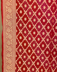 Red & Carrot Pink Shaded Georgette Bandhani Dupatta