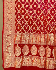 Red & Carrot Pink Shaded Georgette Bandhani Dupatta