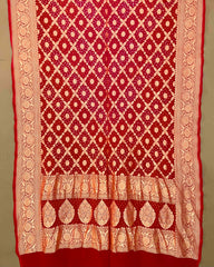 Red & Carrot Pink Shaded Georgette Bandhani Dupatta