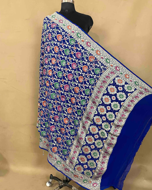 Blue Meenakari Georgette Bandhani Dupatta