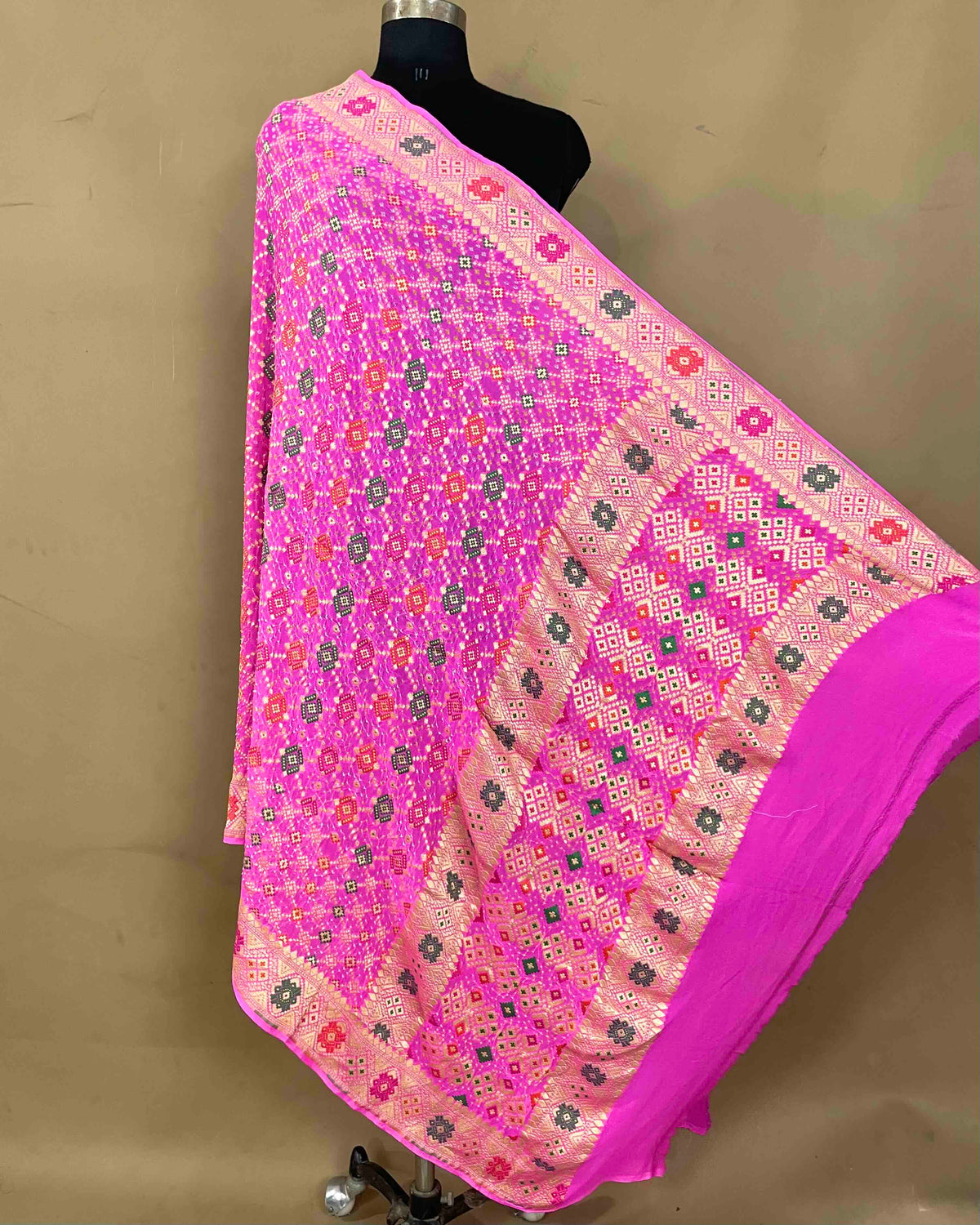 Baby Pink Meenakari Georgette Bandhani Dupatta