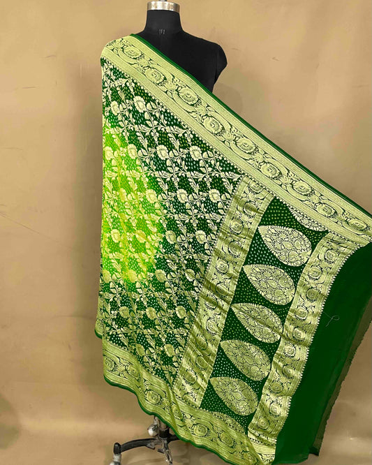 Green Shaded Georgette Bandhani Dupatta