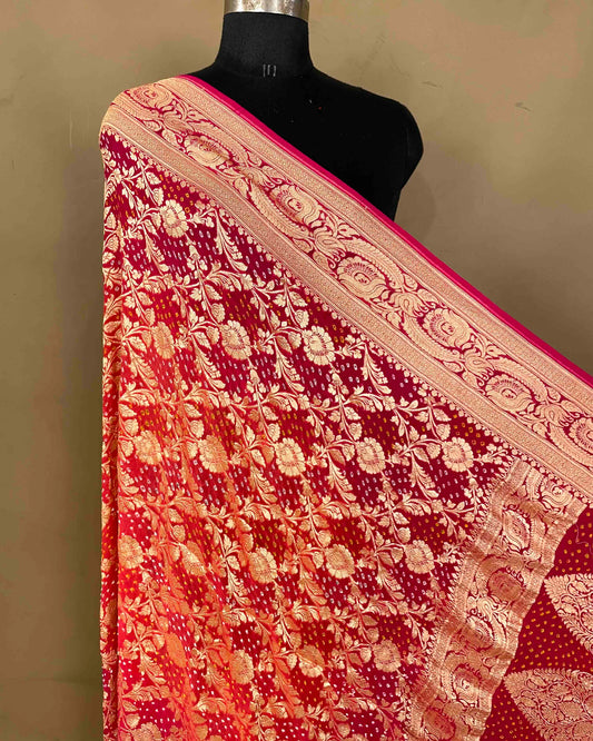 Carrot Pink & Peach Shaded Georgette Bandhani Dupatta