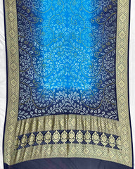 Navy Blue & Sky Shaded Georgette Bandhani Dupatta