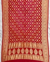 Red & Carrot Pink Shaded Georgette Bandhani Dupatta