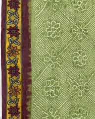 Brown & Mehendi Green Kalamkari Bandhani Dupatta