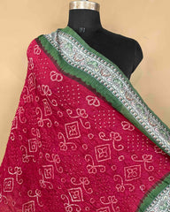 Green & Red Kalamkari Bandhani Dupatta