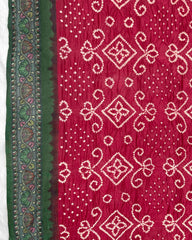 Green & Red Kalamkari Bandhani Dupatta