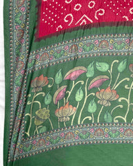 Green & Red Kalamkari Bandhani Dupatta