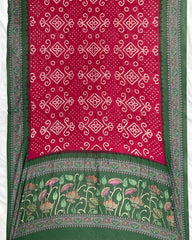 Green & Red Kalamkari Bandhani Dupatta