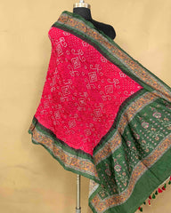 Green & Red Kalamkari Bandhani Dupatta